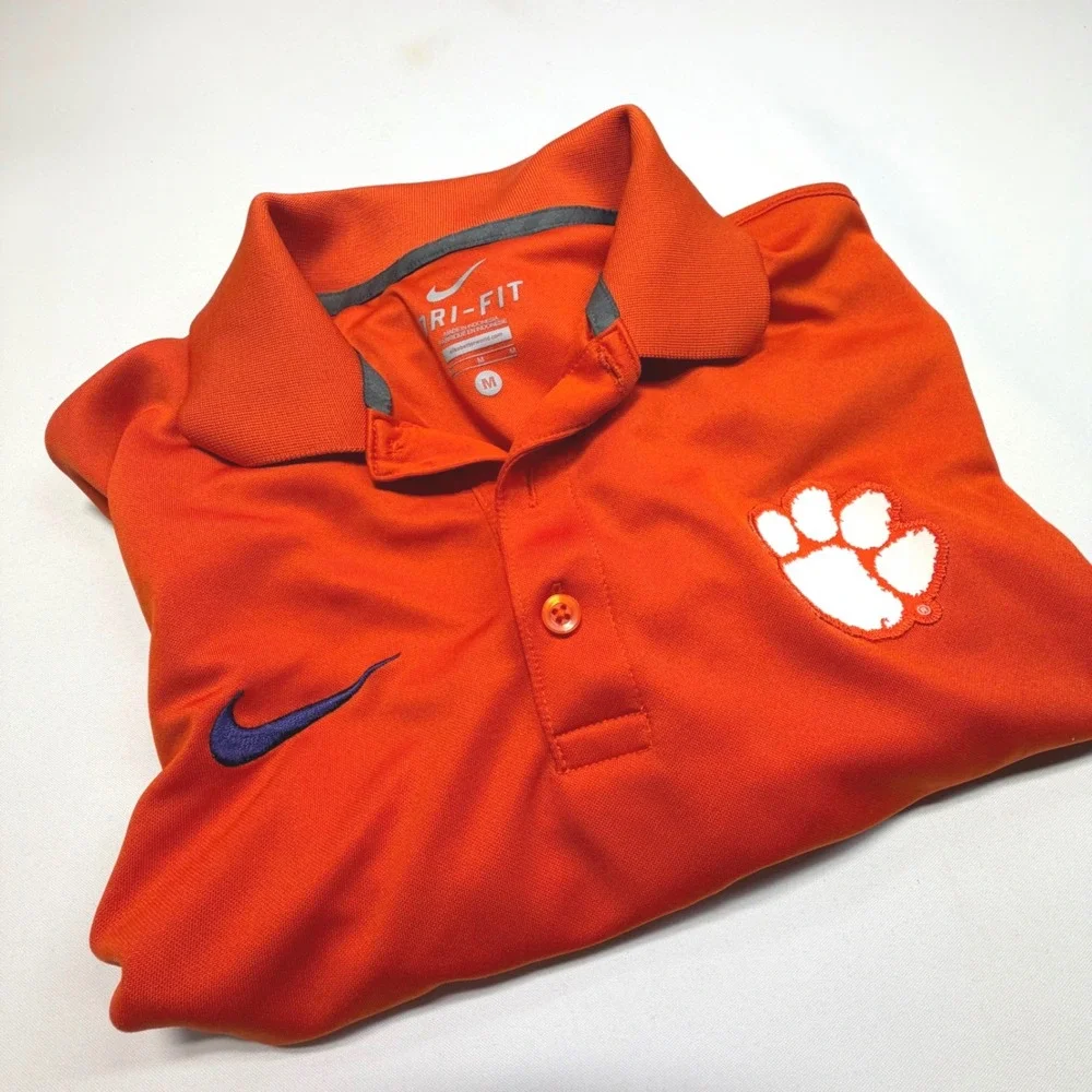 Nike Clemson Tigers Dri-Fit Polo Men's‎ Medium Orange/Gray Sleeve Trim